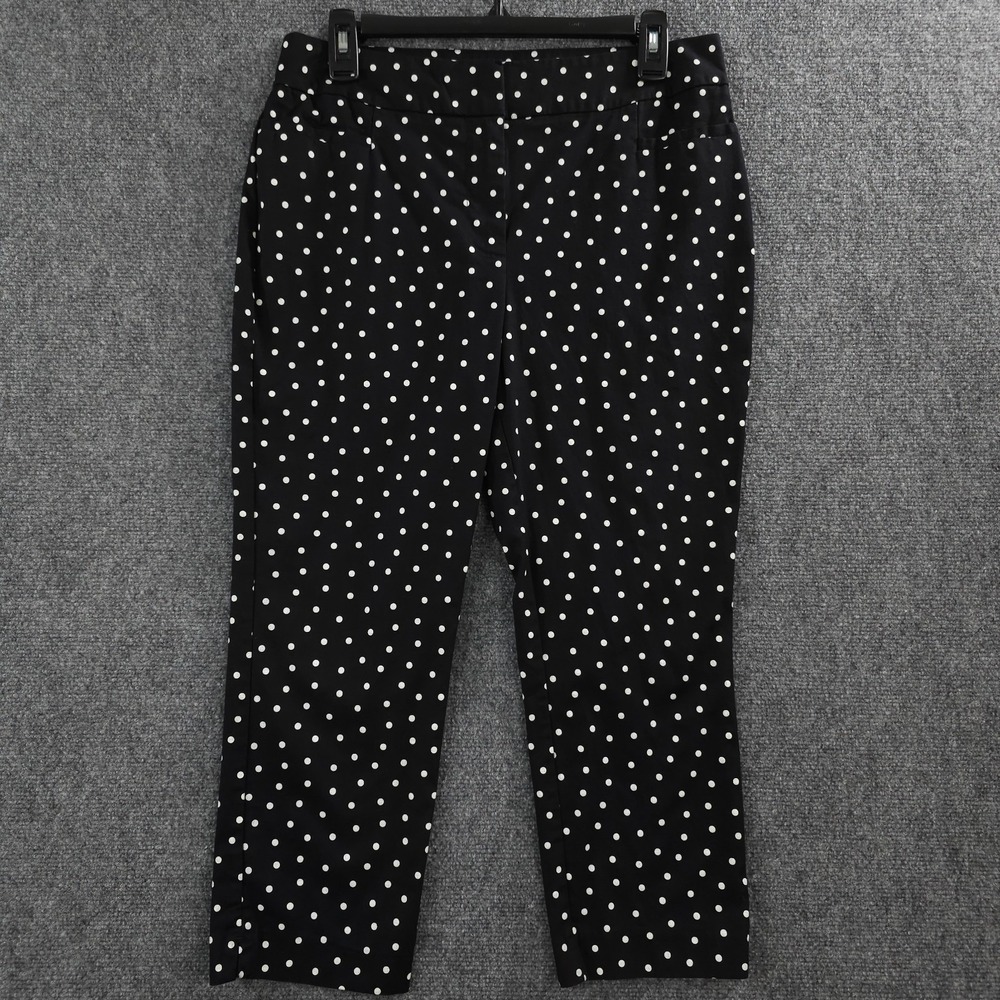 Ann Taylor Pants Women 6P Black White Polka Dot Chino Crop Cotton Stretch Casual